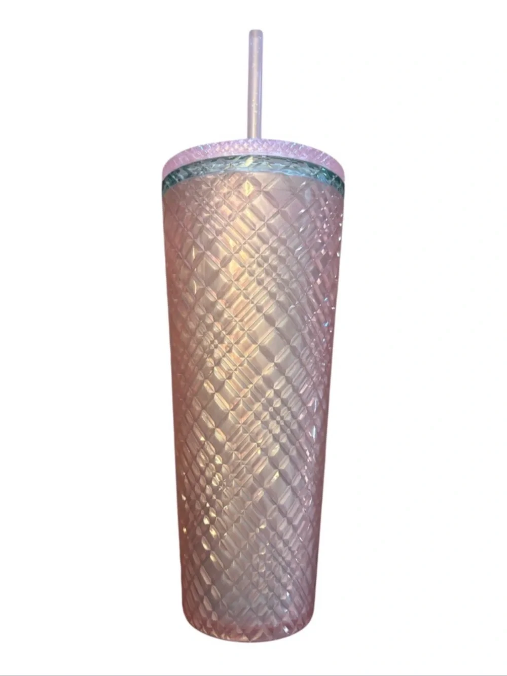 Starbucks | Light Pink 24OZ Cold Cup 2023 Coffee Summer Jeweled Green Lined Top
